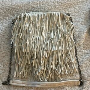 Steve Madden full, leather fringe small bag White